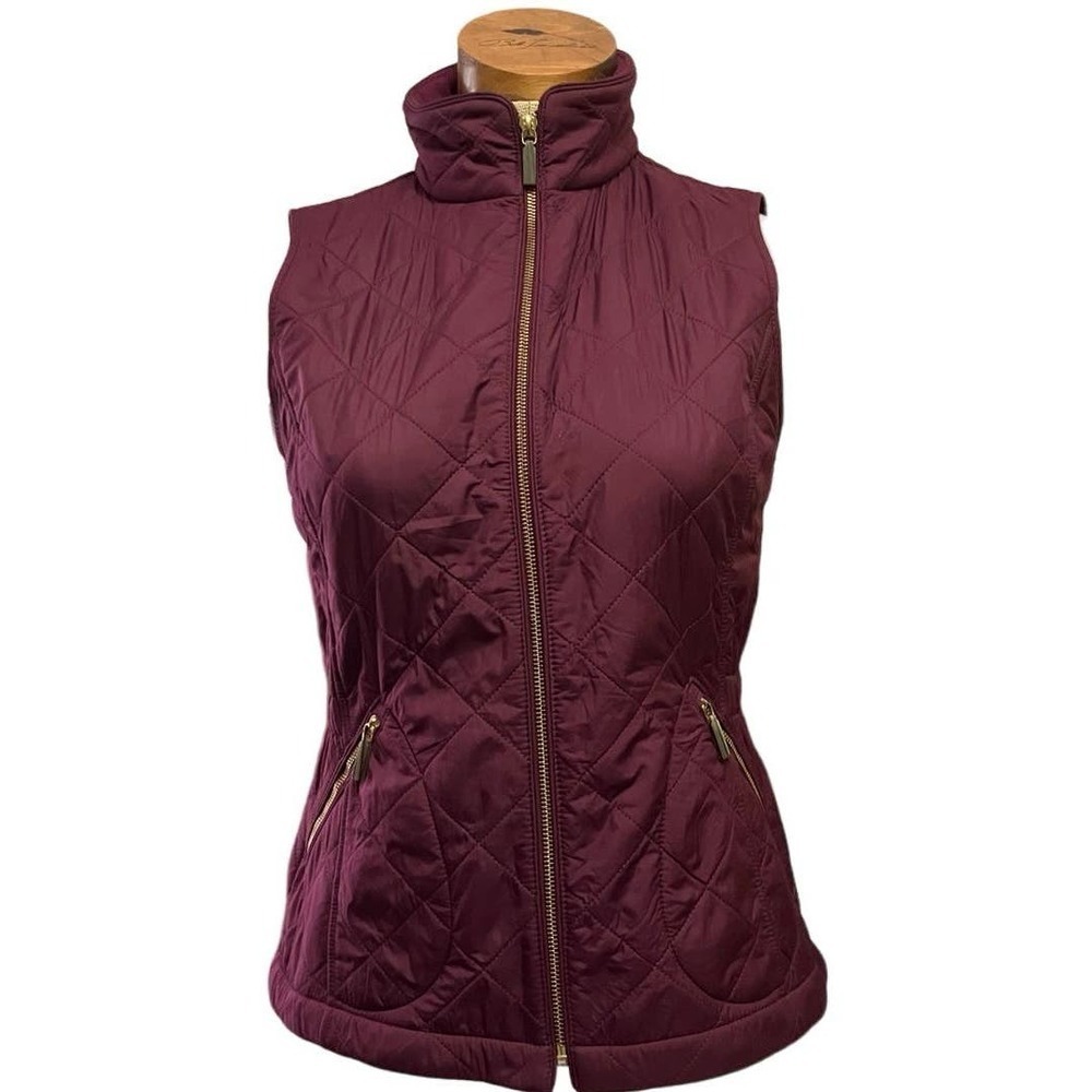 Talbots Quilted Purple Vest Small Gold Zipper Preppy‎ Outdoor